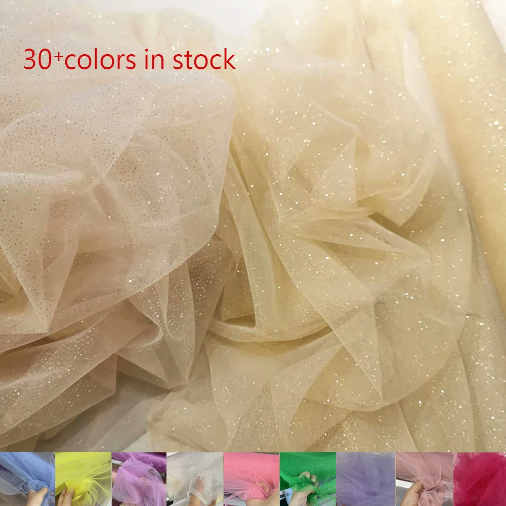 champagne Glitter Sequin tulle Silver Mesh Sparkle Fabric For Party Wedding Dresses Diy Sewing Champagne, Black White Color