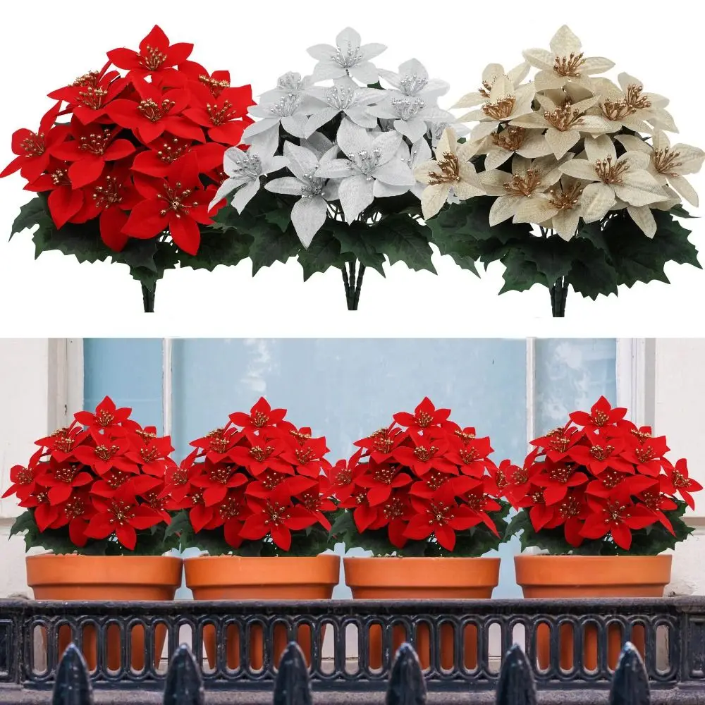 1/3pcs Plastic Plants Christmas Artifical Flowers DIY Accessories Reusable Simulated Flowers Bouquet Creative with 5 Forks