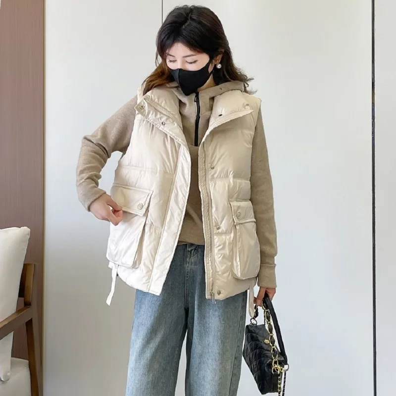 Women's Autumn Winter Vest New Sleeveless Down Cotton Coat Versatile Fashion Washable Shiny Waistcoat Vest for Women Tops