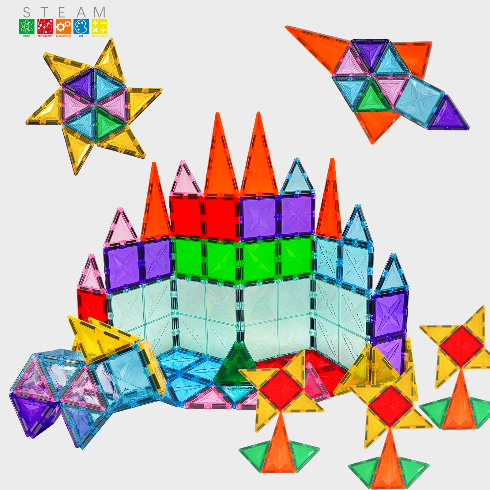 PT60 Piece Magnetic Blocks Magnet Tiles Magnets Building Blocks Construction Toy Set with Reflective Leaf Flakes Magnetic Blocks