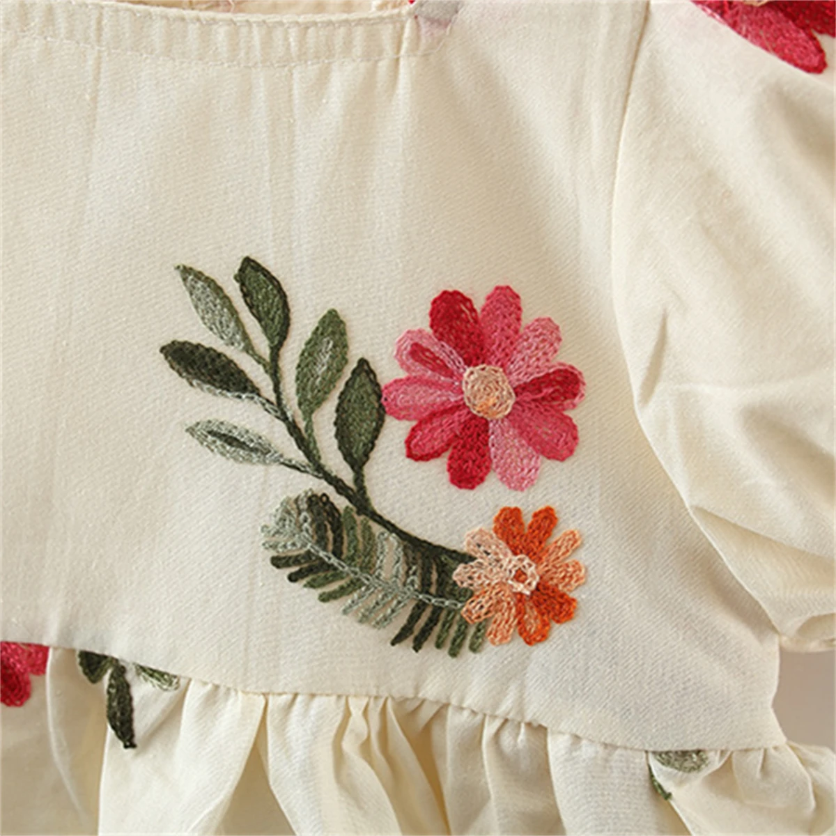 Summer girl dress baby girl flower and leaf embroidered collar patchwork lace bubble sleeves princess dress