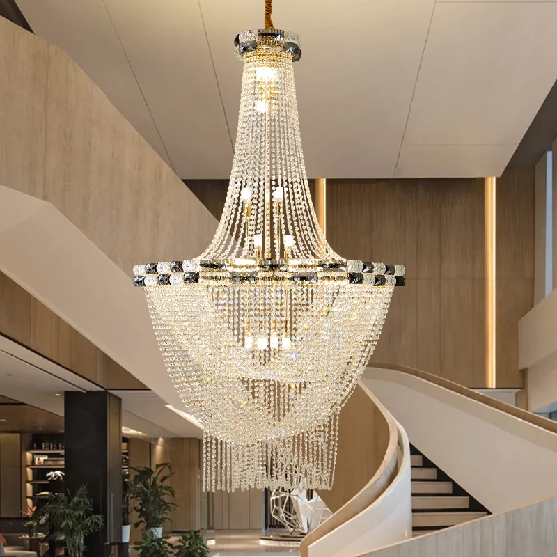 

European Duplex Gold Design Sense Crystal Living Room Chandelier Creative New Villa Project Hotel Lobby Crystal Hanging Lighting