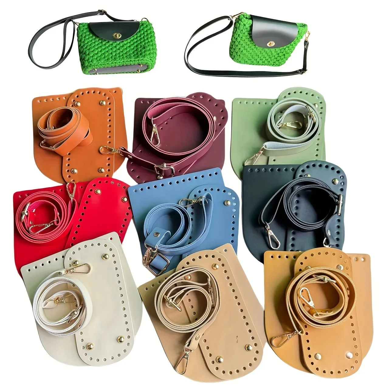 Colorful DIY bag making kit, crochet bag kit, handmade woven  tote bag, Leather accessories  for knitted bags ,DIY wallet making