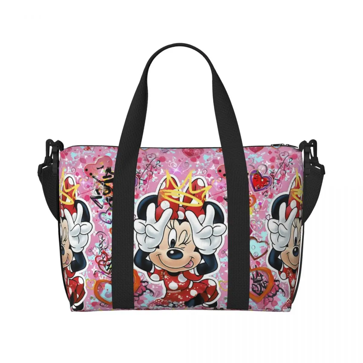 Custom Graffiti Minine Mouse Beach Tote Bag for Women Classic Cartoon Movie Big Compartment Beach Gym Travel Bags
