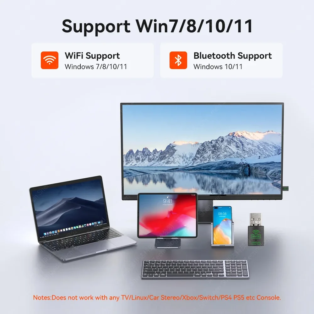 USB سماعة لاسلكية تعمل بالبلوتوث 5.4 900Mbps محول ترقيات WiFi 6 جهاز ريسيفر استقبال وإرسال صغير دونغل ثنائي النطاق لأجهزة الكمبيوتر المحمول Win10/11 جديد #4