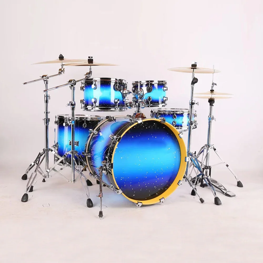 Wholesale Double Layer Bracket Big Pedal Adult Professional Performance of Top 5 Drums 4 Cymbals Jazz Drums Set With Stool