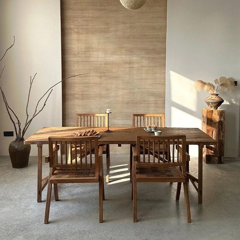 Factory Direct 2026 Customized wabi-**** modern solid wood dining table rectangular multi-person table home restaurant elm homes