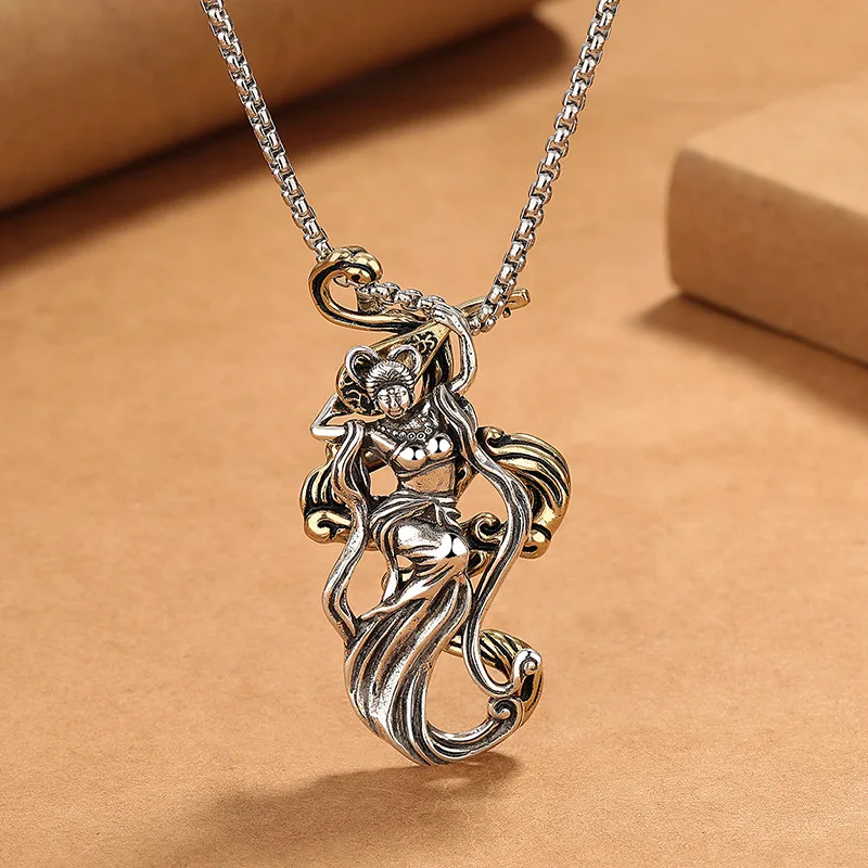

Ethnic Style Flying Fairy Pendant Women Jewelry Ethnic Style Retro Pipa Goddess Necklace For Lady Choker Accessories
