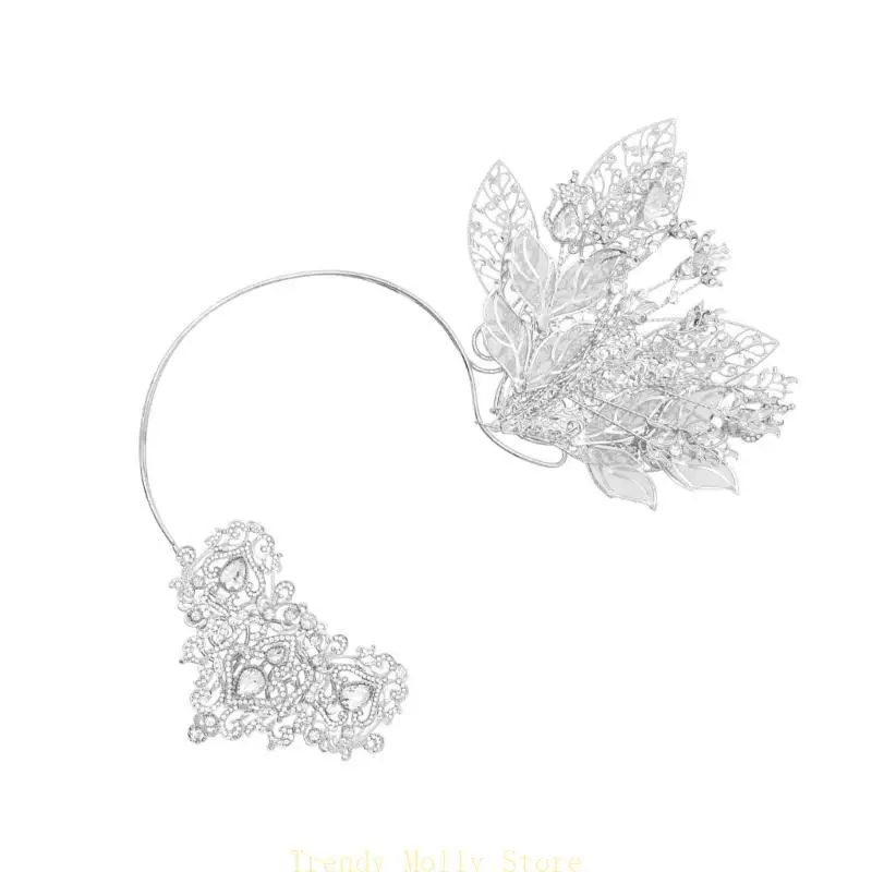 

N5KB Sparkling Flower and Leaf Headband for Bride Malay Wedding Headpiece Music Festival Hairhoop Party Props Crownpiece