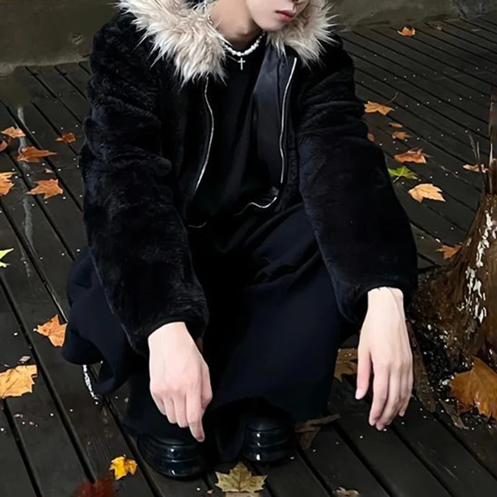 Korean Mens High Quality Fashion Y2k Hooded Jacket Autumn And Winter New High Street Trend Thick Warm Casual Coat Jacket Men