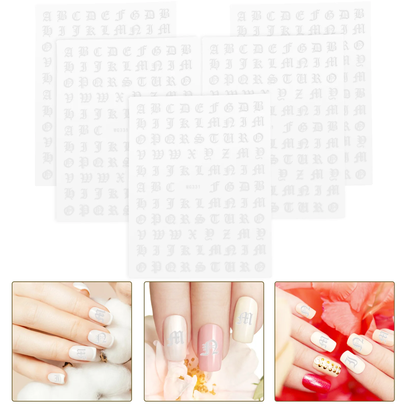 สติกเกอร์ตัวอักษร 5 แผ่น สำหรับตกแต่งเล็บ ลายตัวอักษร สำหรับทำเล็บ DIY สติกเกอร์ตกแต่งเล็บ ปลอดภัยต่อผิว ลอกออกง่าย