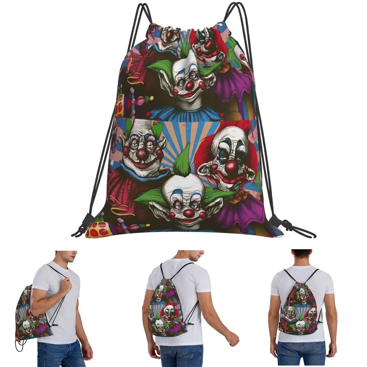 Killer Klowns From Outer Space Film Backpacks Fashion Drawstring Bundle Pocket Sports Bag Book Bags for Travel School