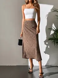 Early Fall New Vintage Arty Print Polka Dot Leopard High Fanny Pack Hip A-line Straight Chiffon Skirt
