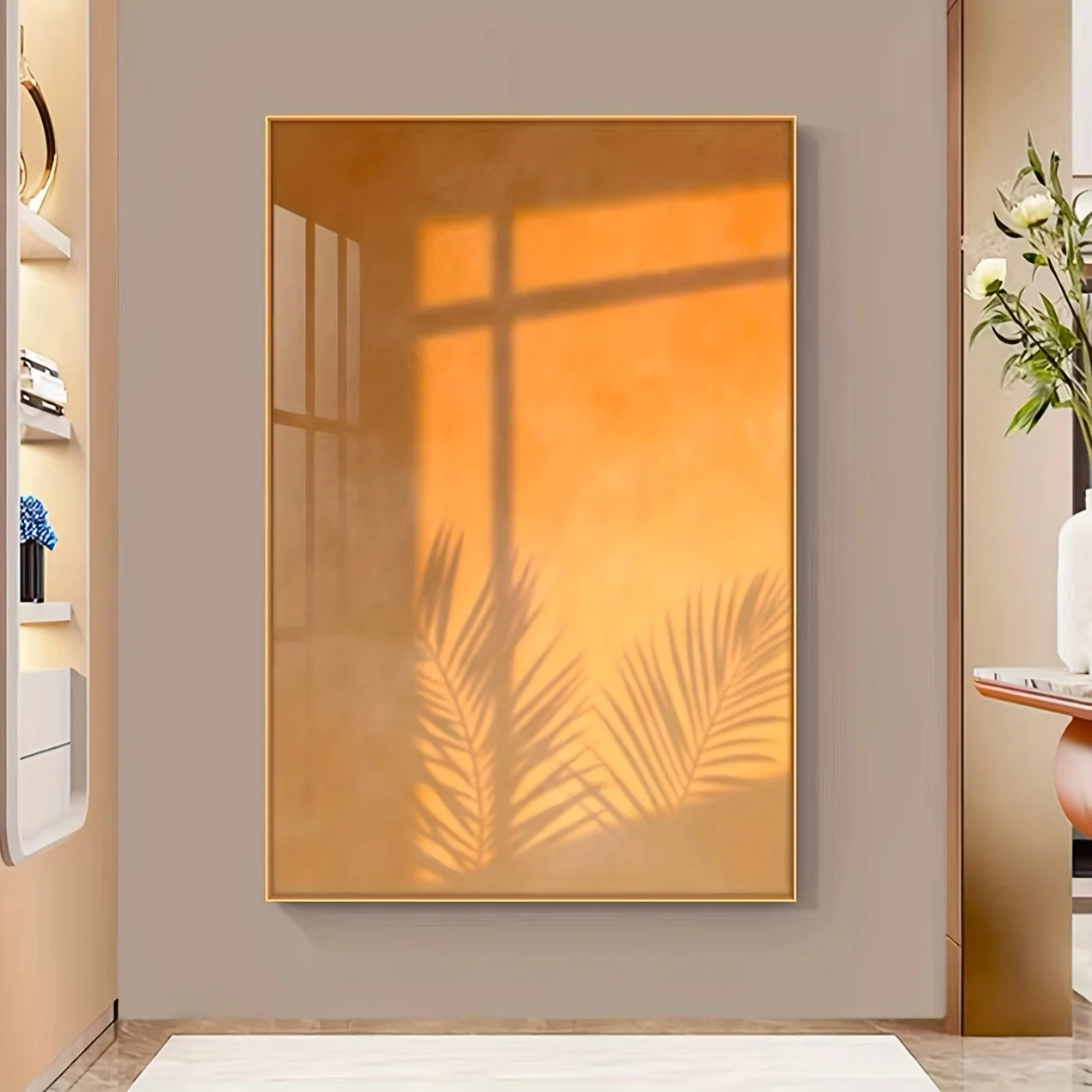 

2D/Flat Large Modern Warm Sunshine & Shadow Canvas Wall Art - Frameless Minimalist Abstract Wall Art Print for Living Room Decor