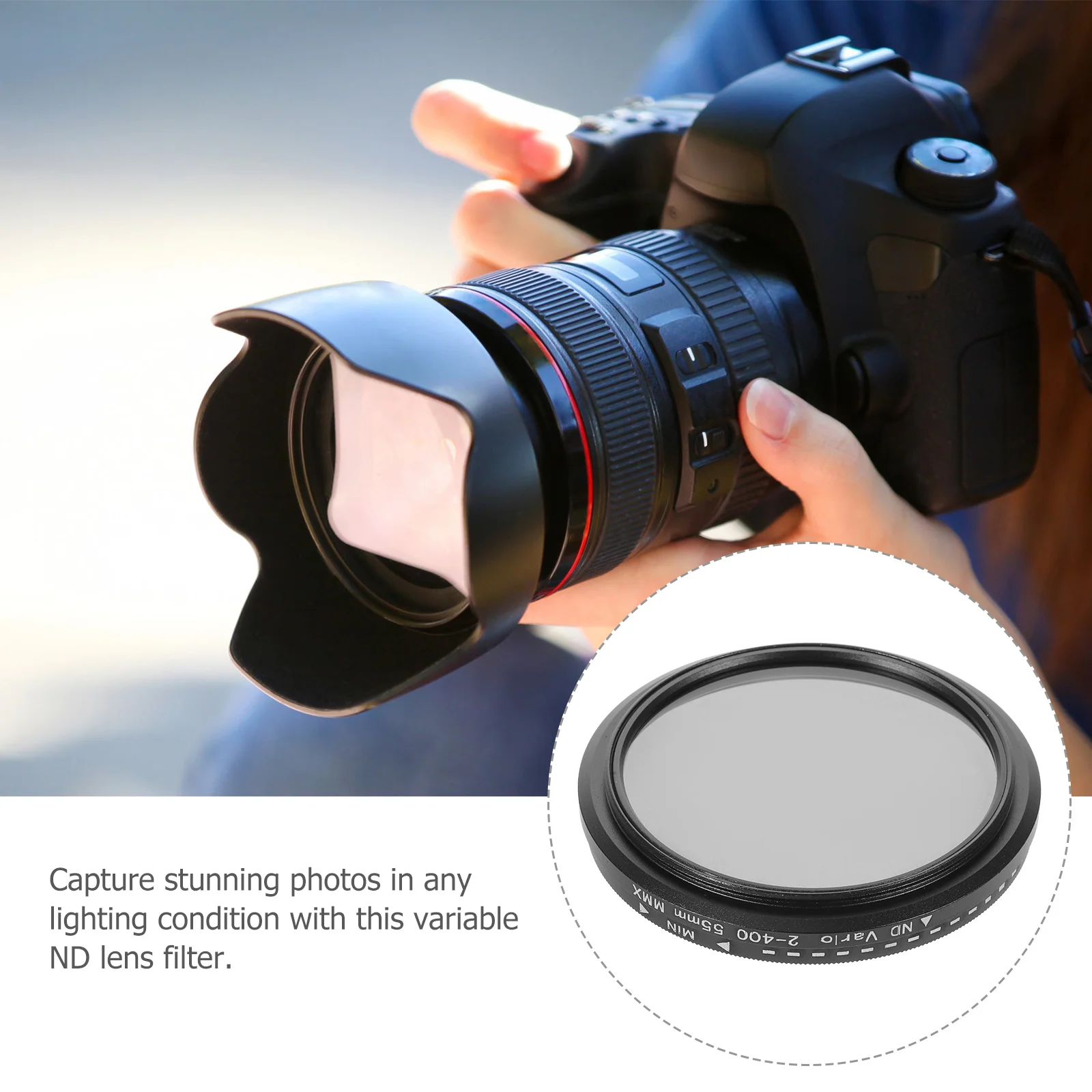 Lente de 55 mm Filtro de densidad neutra ajustable Fotografía de cámara -Nd400 Vidrio de aleación de aluminio duradero ultrafino