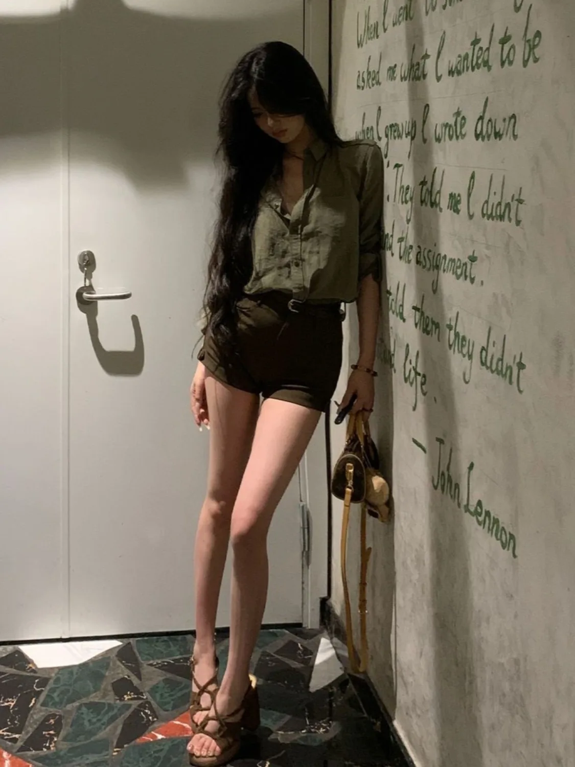 Coupe ample longue Sve vêtements de travail irt femmes début du printemps Vintage coréen Sle militaire een décontracté Ne ort longueur