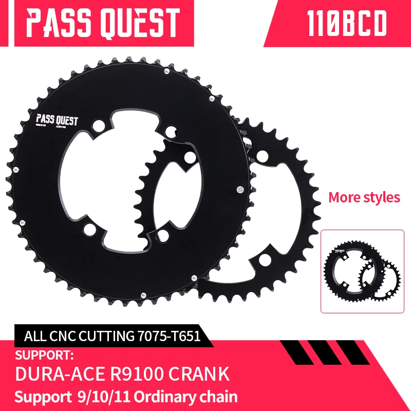 

PASS QUEST 110BCD Chainring 4-Bolt 50-34T/52-36T/53-39T for SHIMANO 105 Dura ACE R9100 DA9100 Chainring 9/10/11/12 Speed