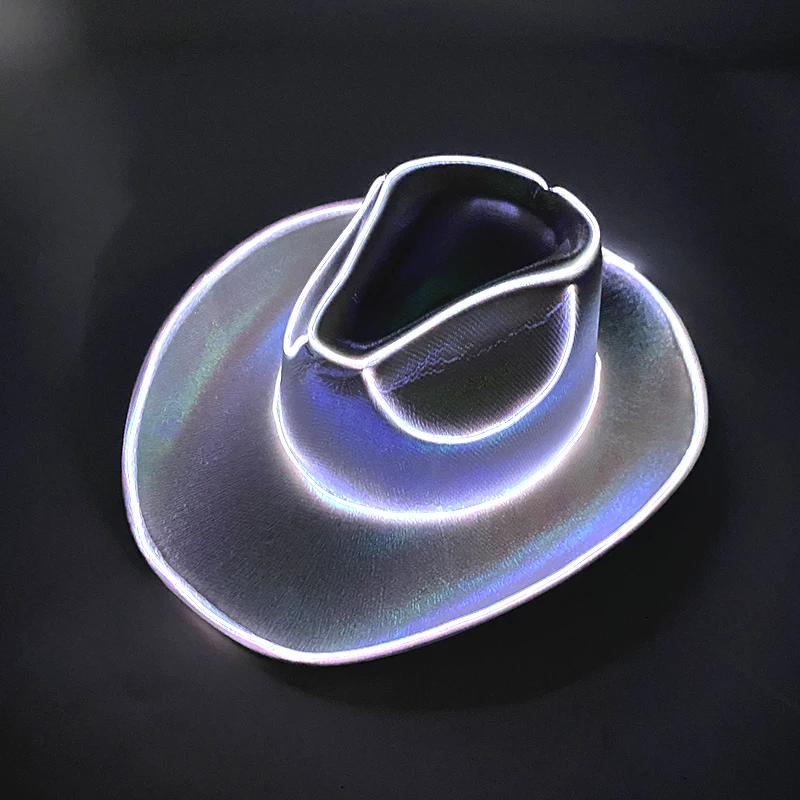 Fashion Wireless Pearlescent Cowboy Hat Fluorescent Decor Props Light Up Cowboy  Cap Glowing For Neon NightClub Night