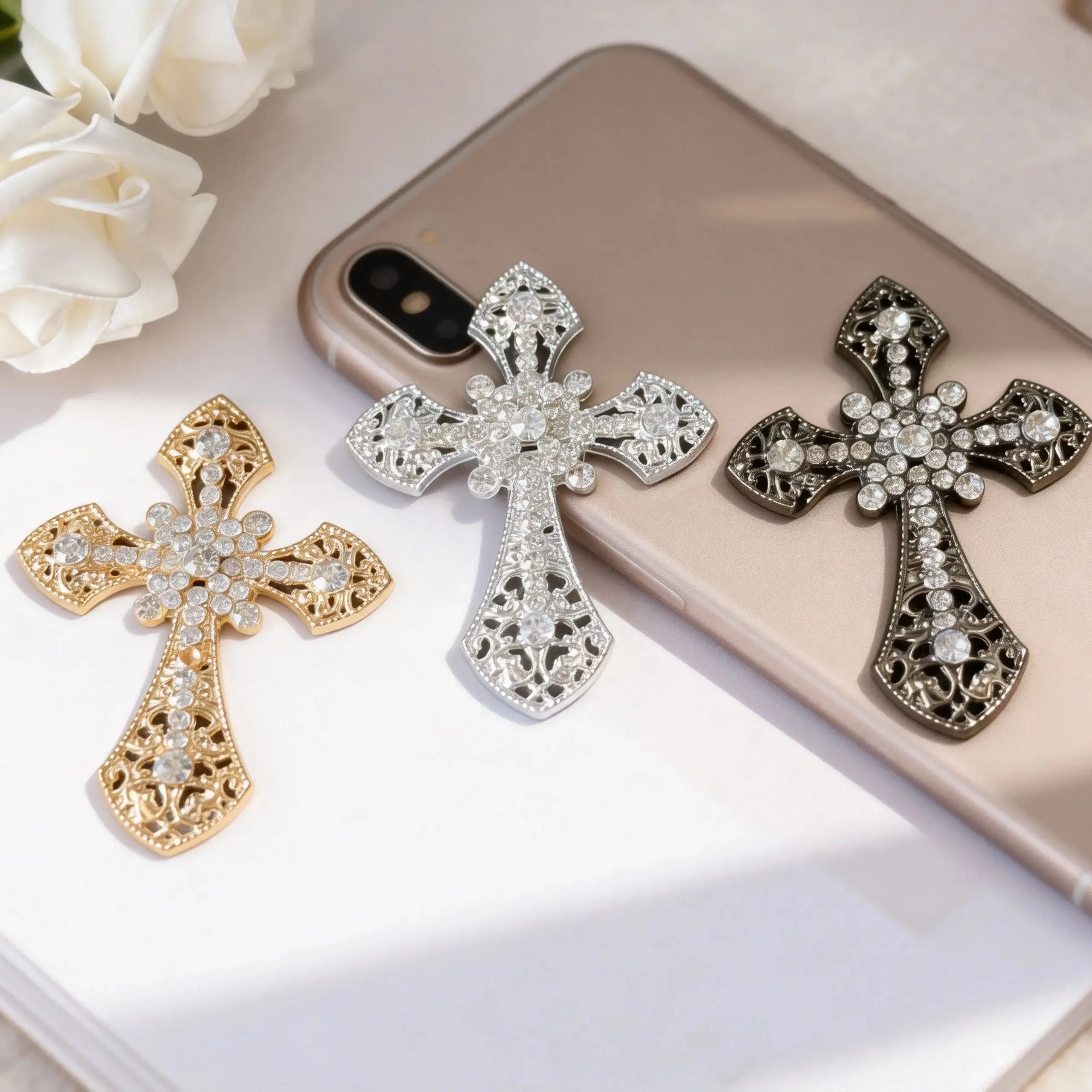 3Pcs Luxury Wedding Rhinestone Buttons,Sparkling Cross Buttons for Clothing,Party Favor Sewing Accessories,Birthday Gift Decor