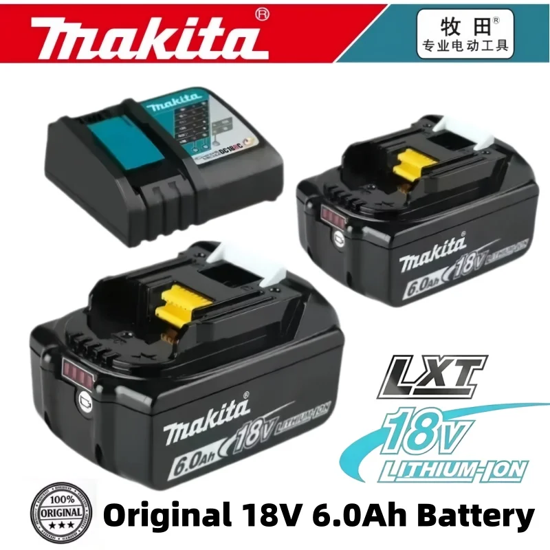 100% Original Makita 18V 6.0Ah Battery with DC18RC Charger for DDF487 DGA404 DTW700 DTD173 DHP487 DJV182 Power Tools