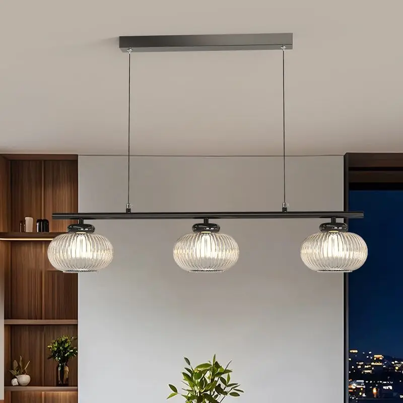 

Modern Living Room Dining Table LED Pendant Lights Glass Sconces Walnut Black Long Chandelier Lamp for Restaurant Kitchen Bar