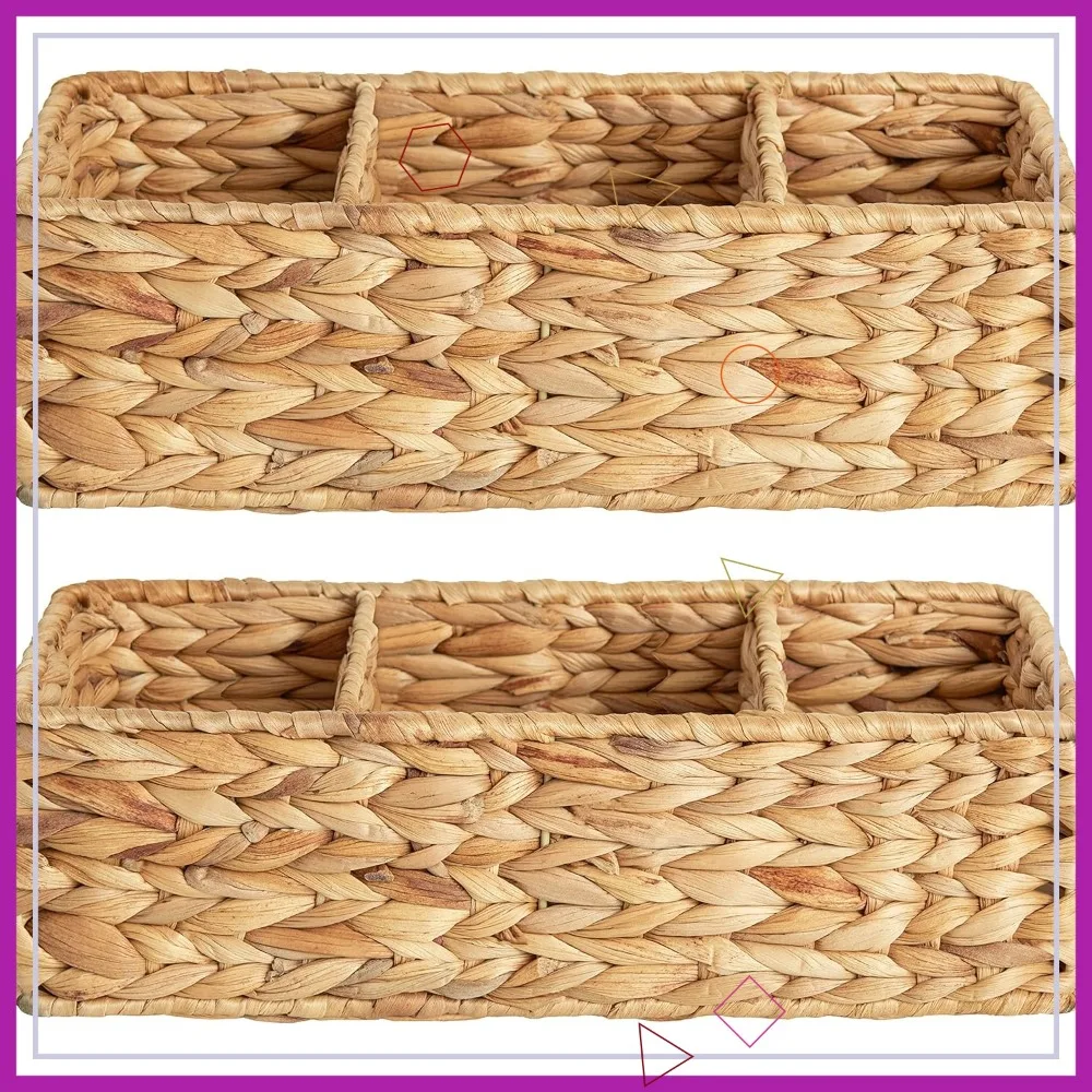 

Плетеная корзина для хранения на полках, держатель для туалетной бумаги на заднюю стенку унитаза, 3-секционные корзины из водяного гиацинта, 2 шт.