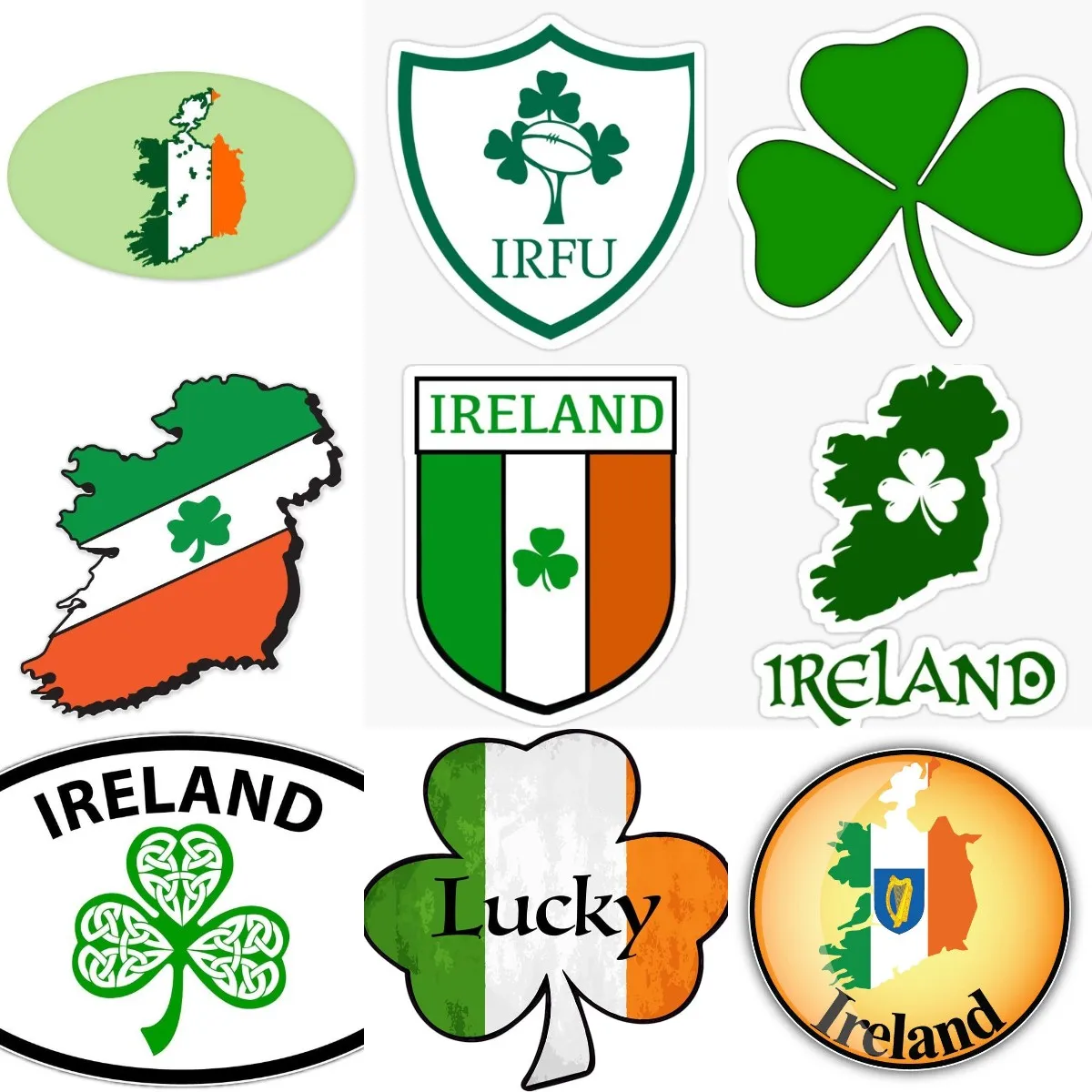 Ireland Flag Map Luck Clover PVC Sticker for Covered Scratch Decorate Car Window Bumper Camper Laptop Truck Wall Table Helmet