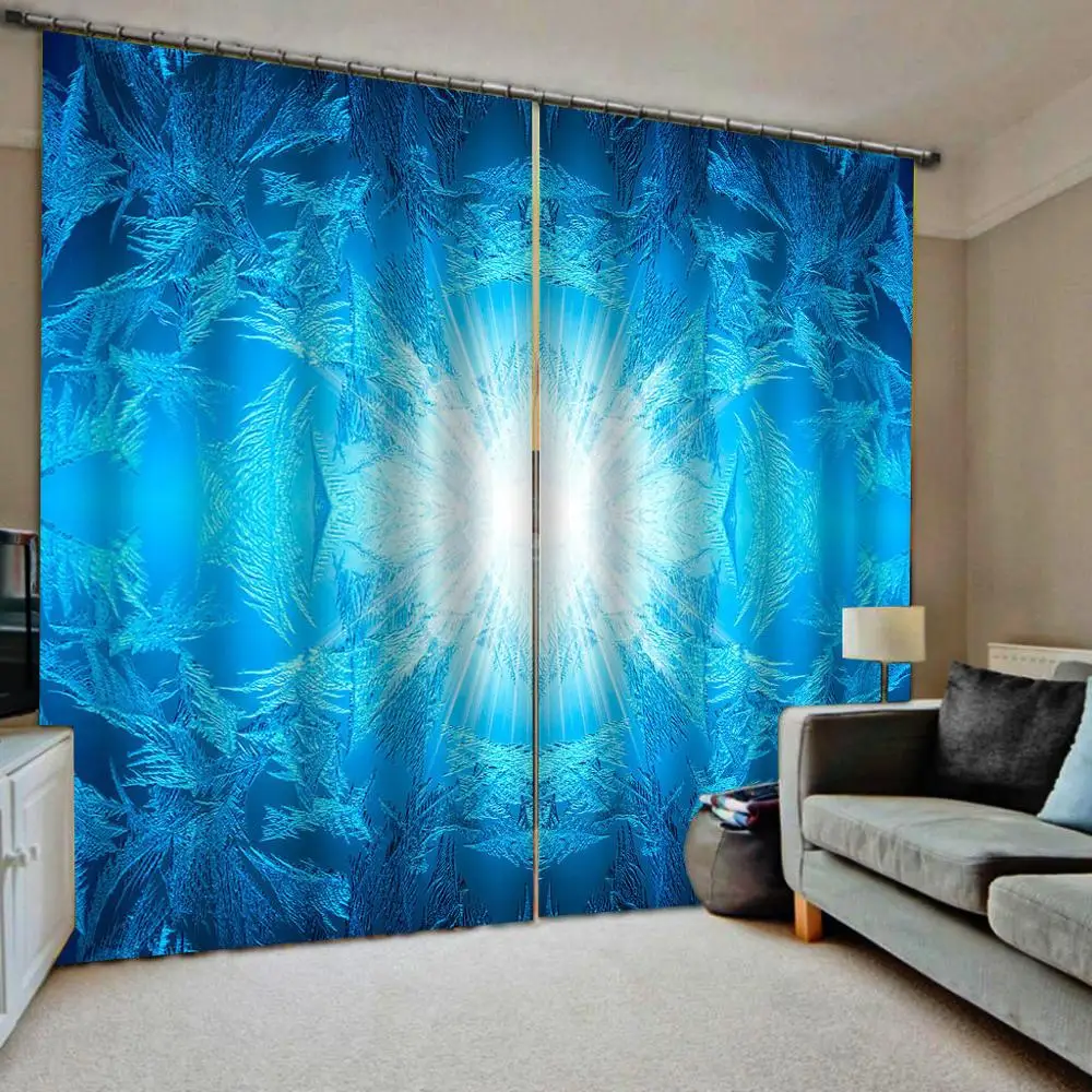 Blue curtains fashion light 3D Curtain Luxury Blackout Window Curtain Living Room stereoscopic curtains