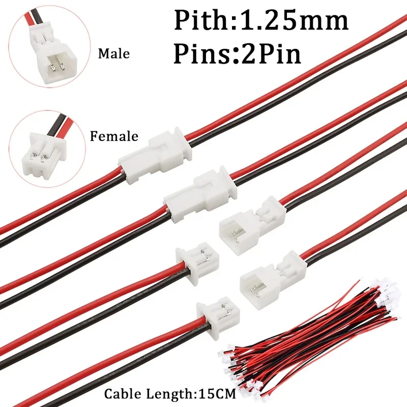 Micro JST PH1.25 Male Female Wire Cable Connector 1.25mm 2 Pin JST Plug Jack Docking Terminals Electronic Wires Connector 15CM