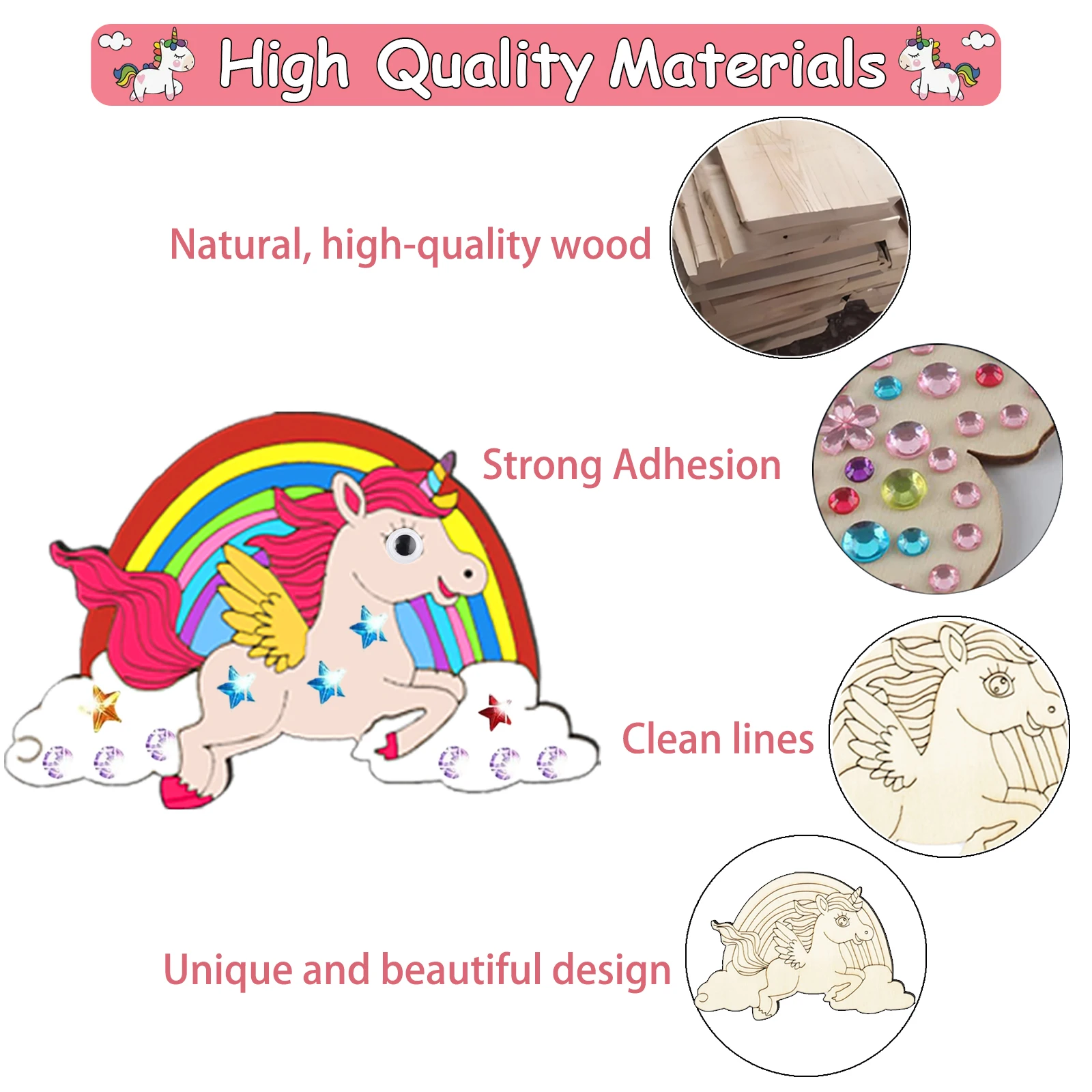 270PCS 나무 유니콘 수공예품 세트, DIY 나무 수공예품, 유니콘 수공예품 세트, 생일 선물 세트, 생일 파티 Handicra