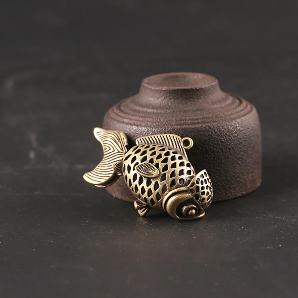 

Solid Brass Fish Figurines Miniatures Antique Feng Shui Desktop Ornament Craft Simulation Carp Tea Pet Home Decoration Accessory