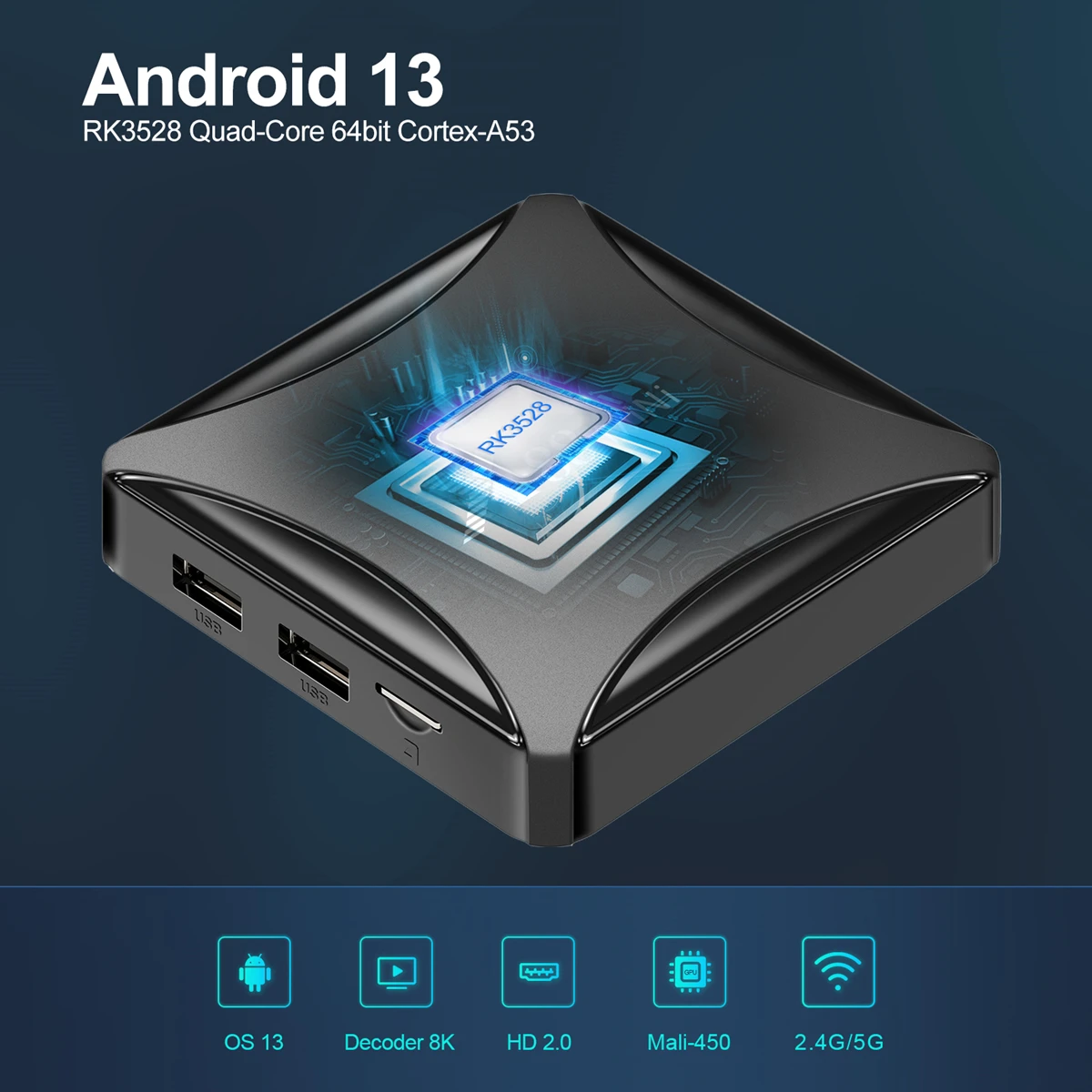 X88 Mini 13 Android 13 TV Box Rockchip RK3528 Quad Core, WiFi de Doble Banda 2.4G 5G, Puerto Ethernet, Reproductor Multimedia 8K HD