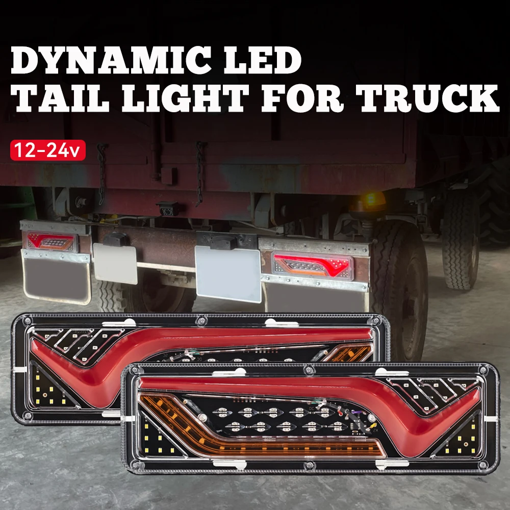 

2PCS Car Trailer Trucks Tail Lights LED Running Water Turn Signal Rear Taillight Brake Lights Reverse Trailer Fog lamps 12V 24V
