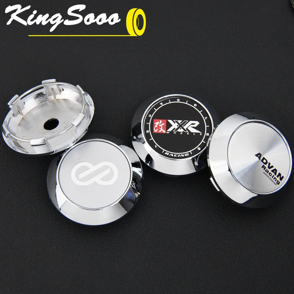 4PCS JDM ADVAN Cap Sport Rim 63mm Clip ENKEI Emblem Sticker XXR Wheel Center Caps Cover Hub Cap Black & Silver