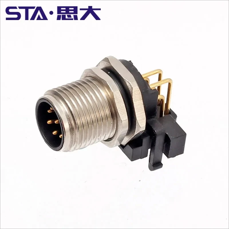 M12 بزاوية نوع ثنائي الفينيل متعدد الكلور 8 دبوس رمز ، إبرة منحنية ، لوحة جبل المقبس ، درع الأرض ، THR 2 ، 3 ، 4 ، 5 ، 6 ، 12 أقطاب ، موصلات IP67 #2