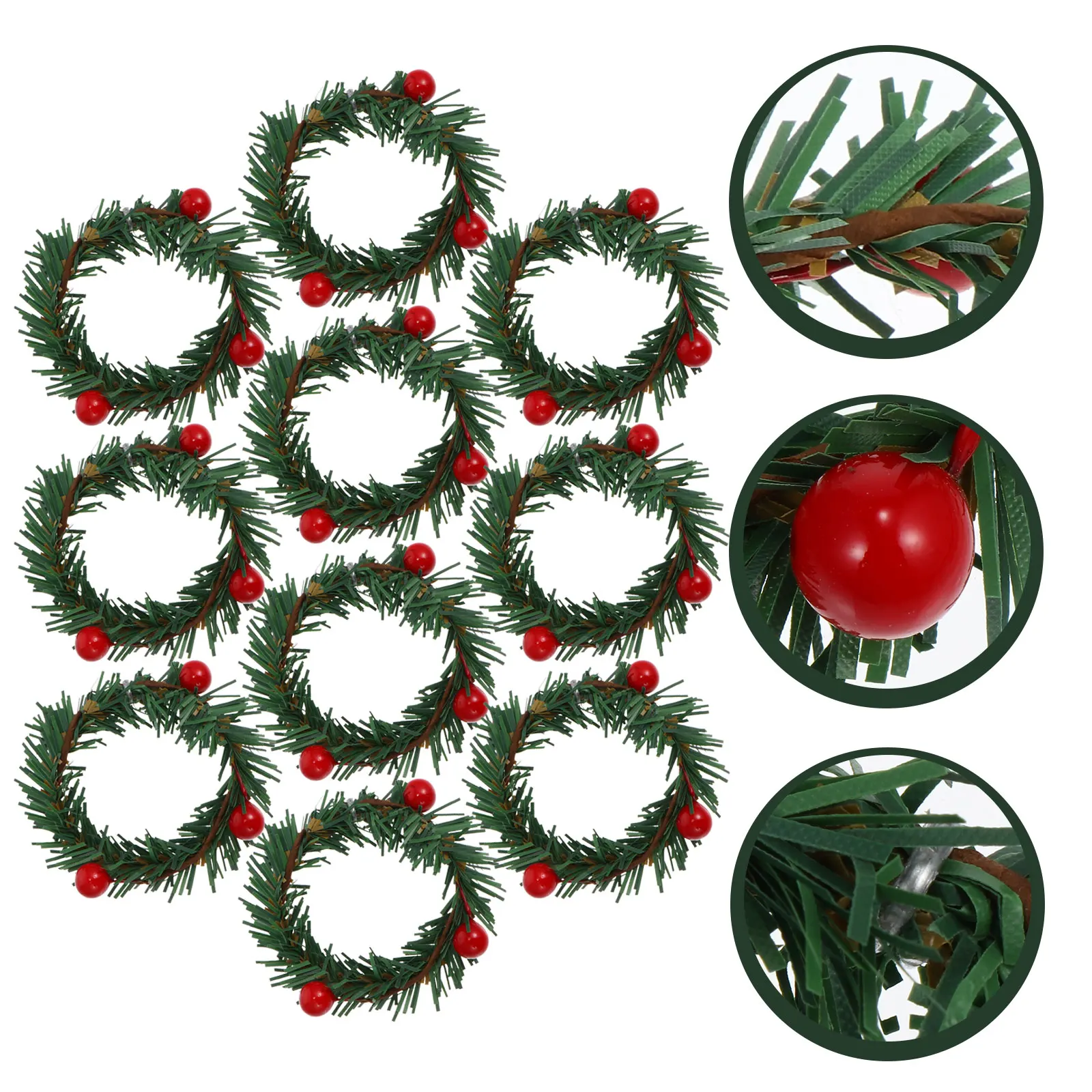 

10 PCS Napkin Ring Dining Room Table Decor Christmas Buckle Pine Needle Plastic Decorative Tabletop Clasp Party Red Fruit