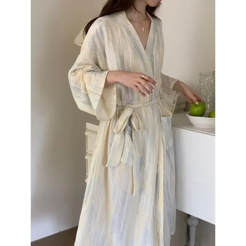 Tie Dye Robe for Women with Belt Summer Sleepwear Nightdress Japanese Pocket Night Wears One Piece Korean Reviews Many Pajama