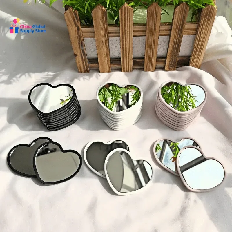 24pcs Love Mirrors Travel Portable Beauty Glass Mini Dressing Makeup Mirror Cute Heart-shaped Student Dormitory Mirror Girl Gift