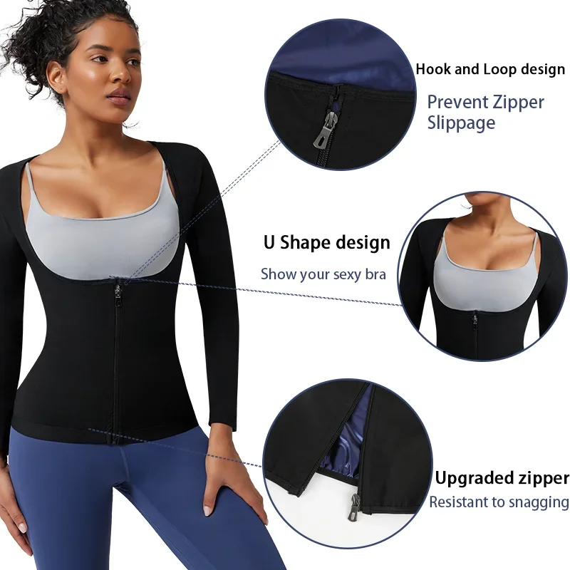 SLIMBELLE Top da Sauna da Donna per Perdita di Peso Maniche Lunghe Body Shaper Sudore Vita Trainer Cerniera Top Dimagrante Allenamento Sauna Gilet