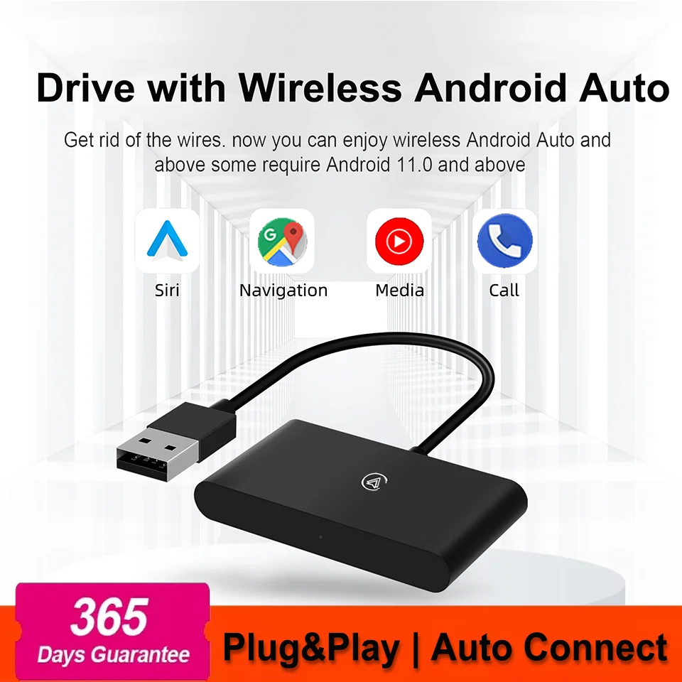 Wired to Wireless Android Auto Adapter with Ambient Light 5G WiFi & BT5.0 USB Plug and Play for OEM Car Radio Wide Compatibility