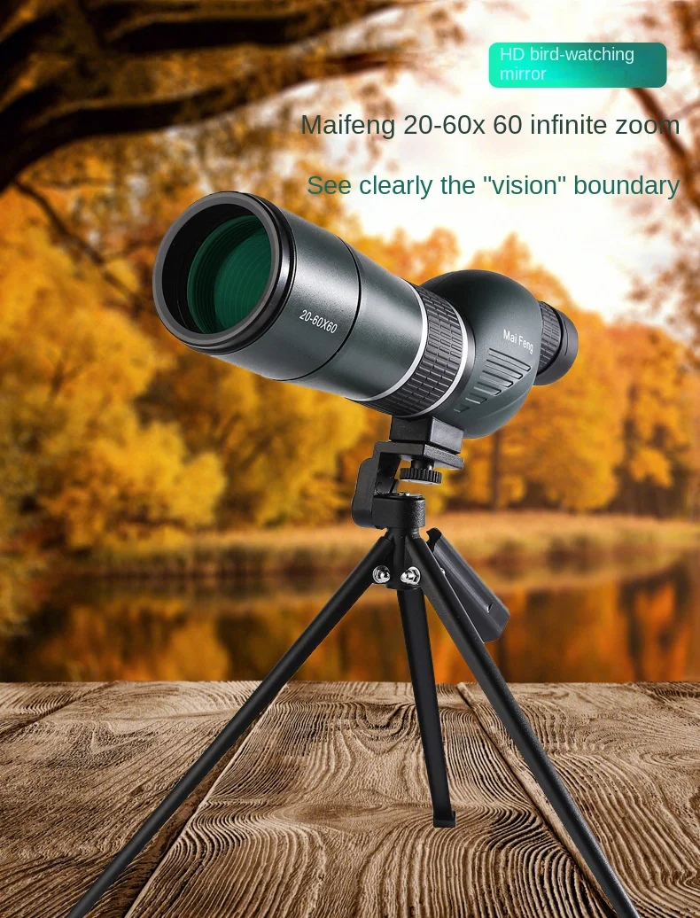 HD 20-60x60 Monoculars High Zoom Spotting Scopes Telescope Long Range Birdwatching Hunting Camping With Phone Clip Tripod Bak4