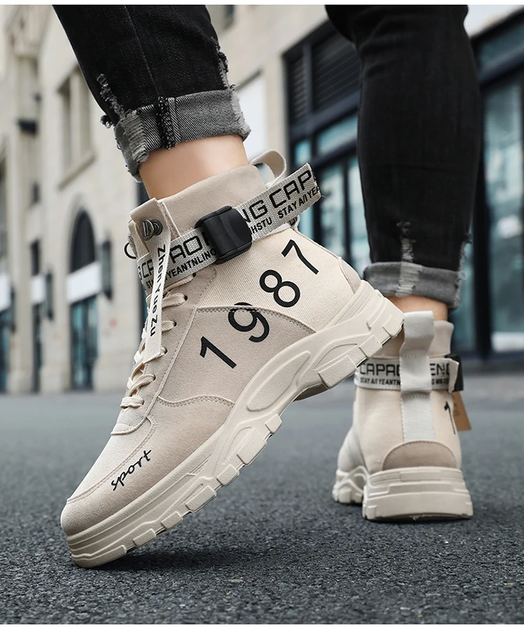 Herren Einfarbige High-Top Modische Vielseitige Outdoor-Wanderschuhe, Bequeme Rutschfeste Freizeitsportstiefel – Detail 1