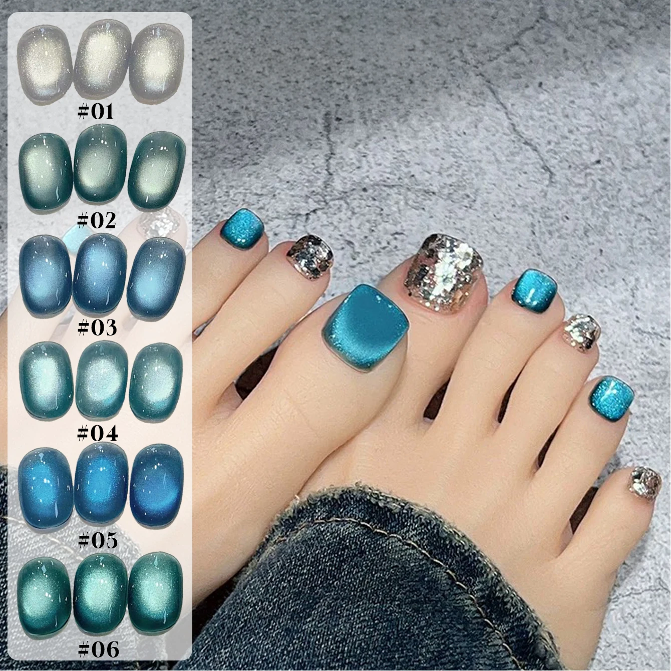 1-6PCS 12ML Neptune Blue Cat Eye Gel Nail Polish 2025 Summer Daily Temperament Flashing Royal Blue Glass Beads Nail Art Supplies