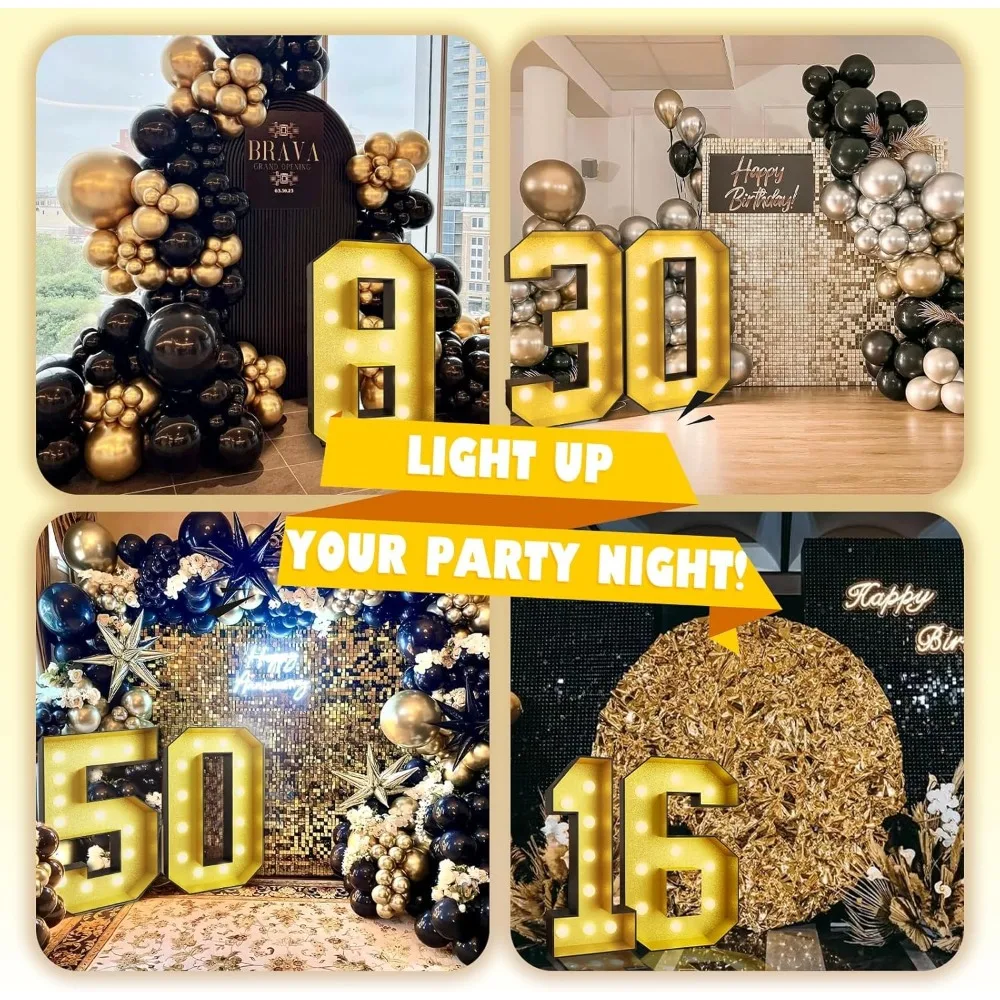 4FT Marquee Numbers, Glitter Marquee Numbers Frame Light Up Numbers Birthday Party Decors, DIY Frame Pre-Cut Foam Board Kit