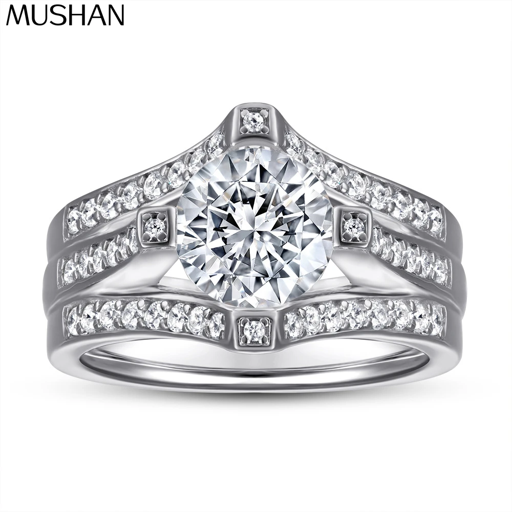 

MuShan Luxury Jewelry 925 Sterling Silver Ring Zircon 7A Grade Radiant Daytime for Wife Real Gold Plated Fine Jewelry Rings