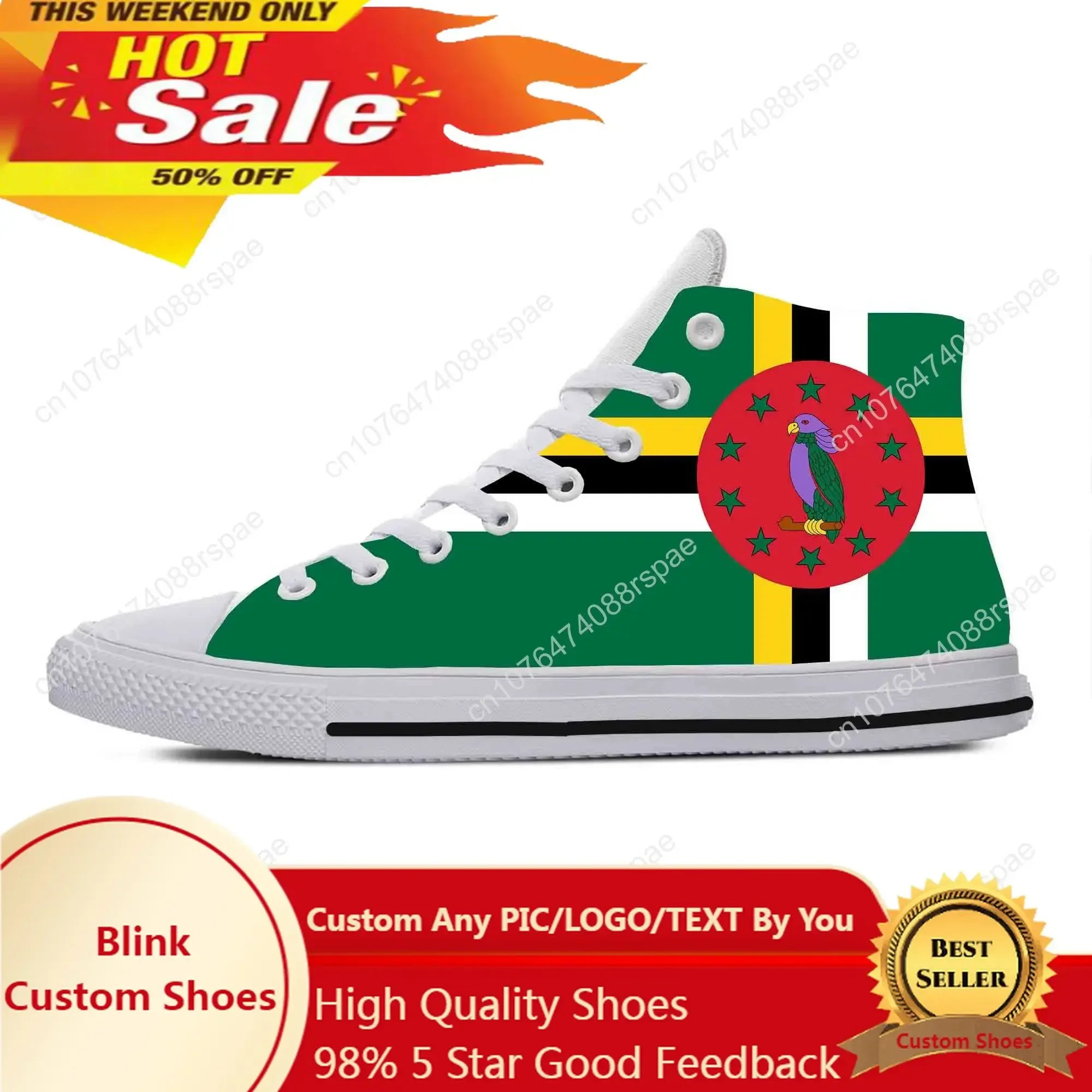 

Dominica Dominican Flag Patriotic Pride Fashion Casual Cloth Shoes High Top Comfortable Breathable 3D Print Men Women Sneakers