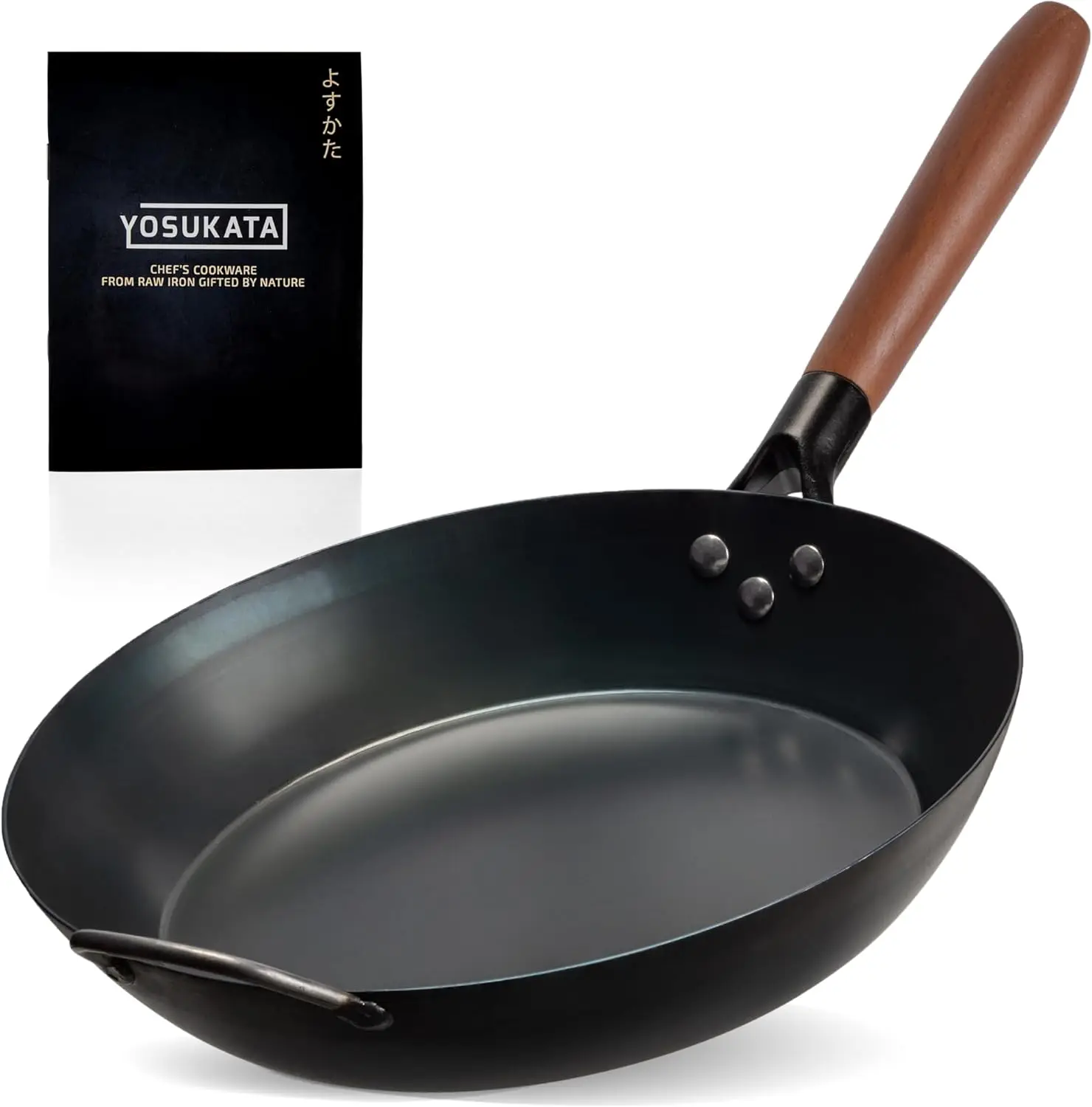 

11.8" Carbon Steel Frying Pan - Non-Toxic Pre-Seasoned Skillet with Removable Wooden Handle for All Stovetops