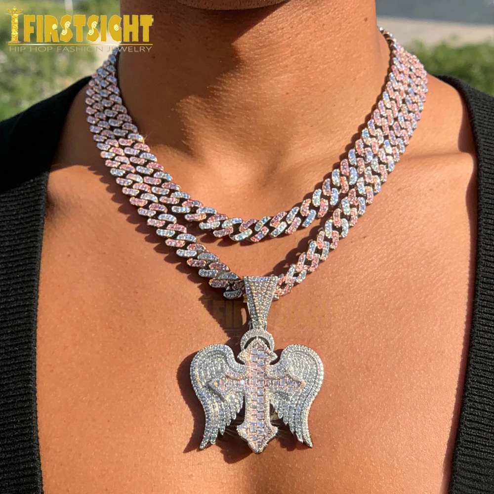 

Новое кубинское ожерелье-цепочка с крыльями ангела, 9 мм, Iced Out Bling, двухцветное ожерелье с кубическим цирконием для мужчин и женщин, ювелирные изделия в стиле хип-хоп