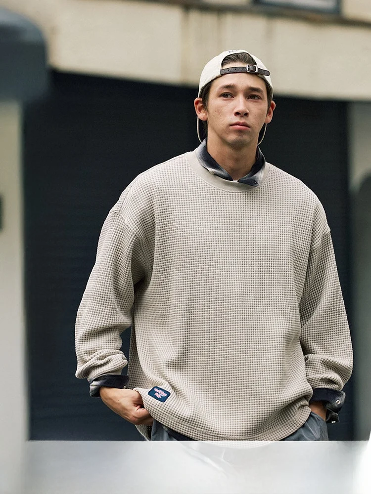 

Мужская толстовка Restick с длинным рукавом и круглым вырезом, цветная, с вафельным узором, из полиэстера, повседневная, свободного кроя, молодежная