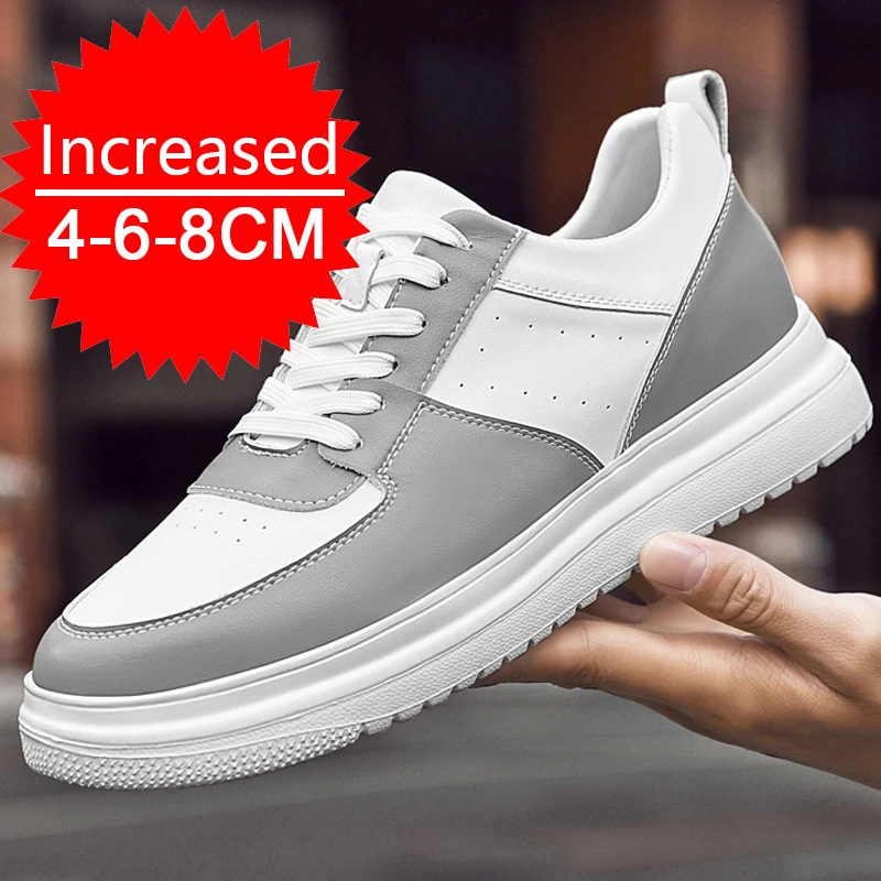 

New Height Increasing Shoes For Men 4-6-8CM Lift Height Increase Insole Outdoor Casual Shoes Genuine Leather Chunky Sneakers